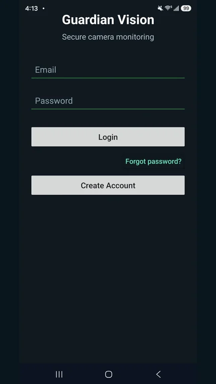 Real Guardian Vision Android beta app login screen